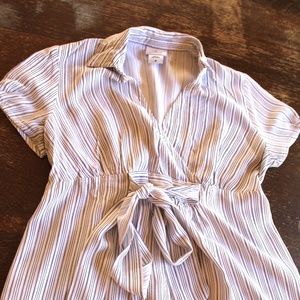 Black and White Striped V-Neck Maternity Blouse